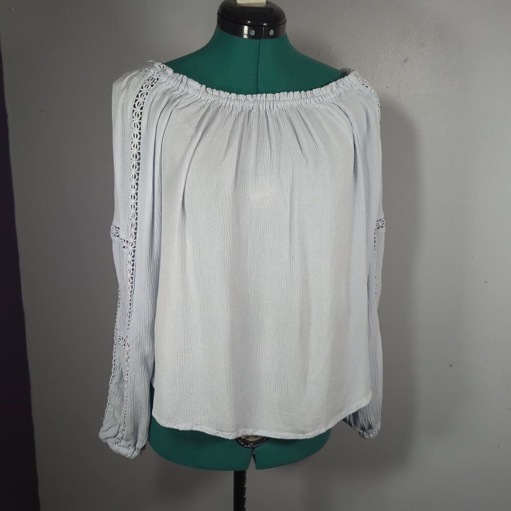Sanctuary Light Blue Boho Peasant Blouse Crochet Trim XS Cottagecore